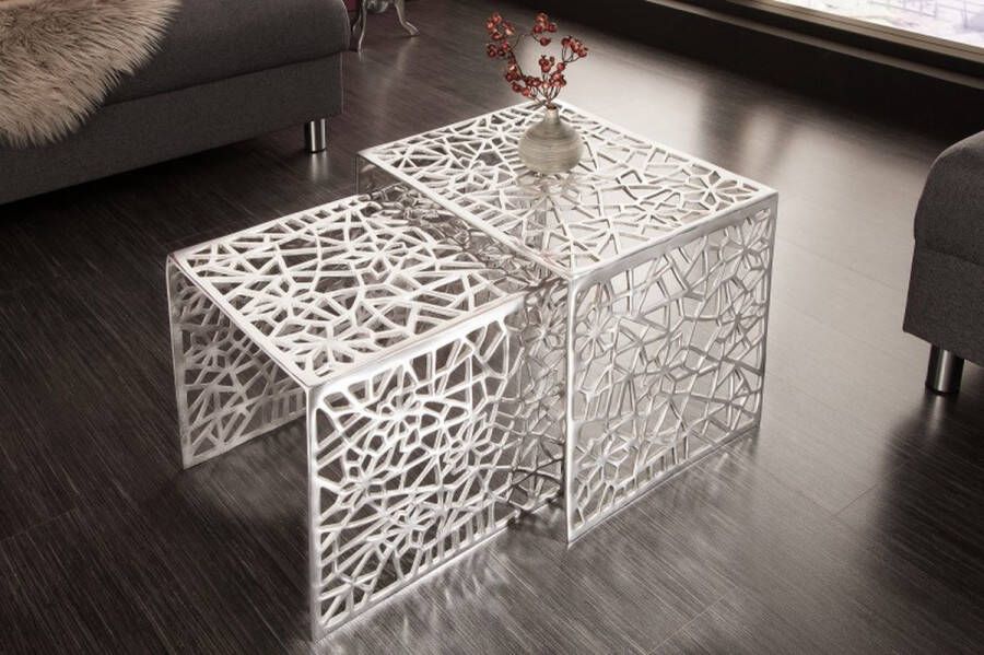 Invicta Interior Handgemaakte salontafel ABSTRACT 49cm set van 2 zilver in Gap-design 38965