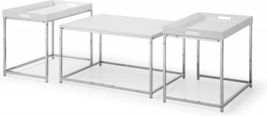 Invicta Interior Moderne salontafelset van 3 ELEMENTS 75cm wit chroom uitneembaar blad 41355