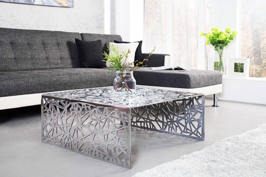 Invicta Interior Handgemaakte salontafel ABSTRACT 60cm aluminium zilverkleurig in Gap design 35722