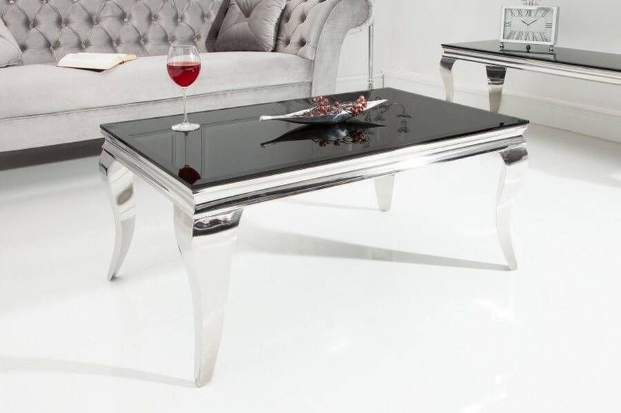 Invicta Interior Elegante salontafel MODERN BAROK 100cm zilver met zwart opaal glas 37352