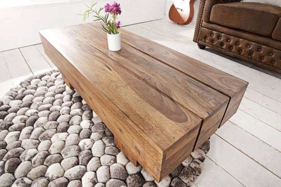 Invicta Interior Massief houten design salontafel BOLT 100cm Sheesham steenafwerking 36337