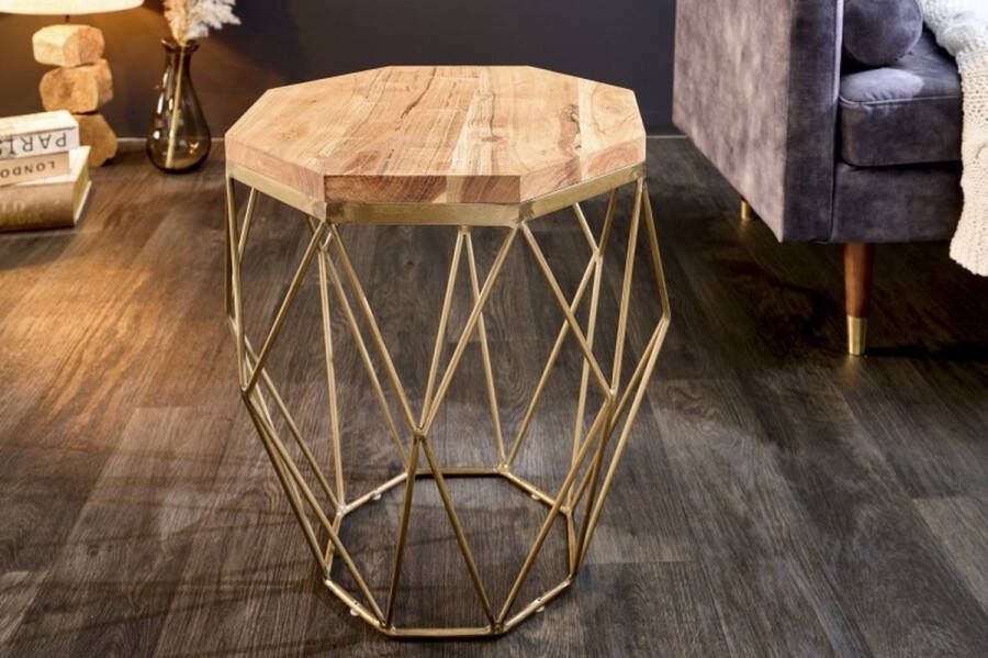 Invicta Interior Abstract bijzettafel DIAMOND 50cm natuurlijk acacia messing metaal 41855