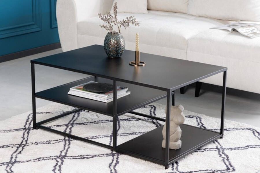 Invicta Interior Industriële salontafel DURA STEEL 100cm zwart metaal met 2 opbergvakken 41726