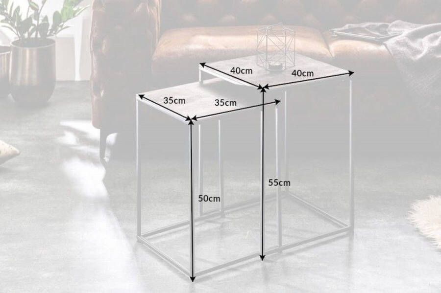 Invicta Interior Handgemaakte bijzettafel set van 2 ELEMENTS 40cm zilverzwarte salontafel 40387