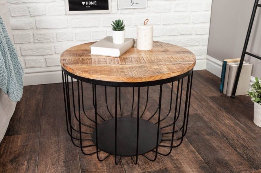 Invicta Interior Ronde salontafel FACTORY LOFT 60cm natuurlijk mangohout zwart metalen frame handgemaakt massief 39655