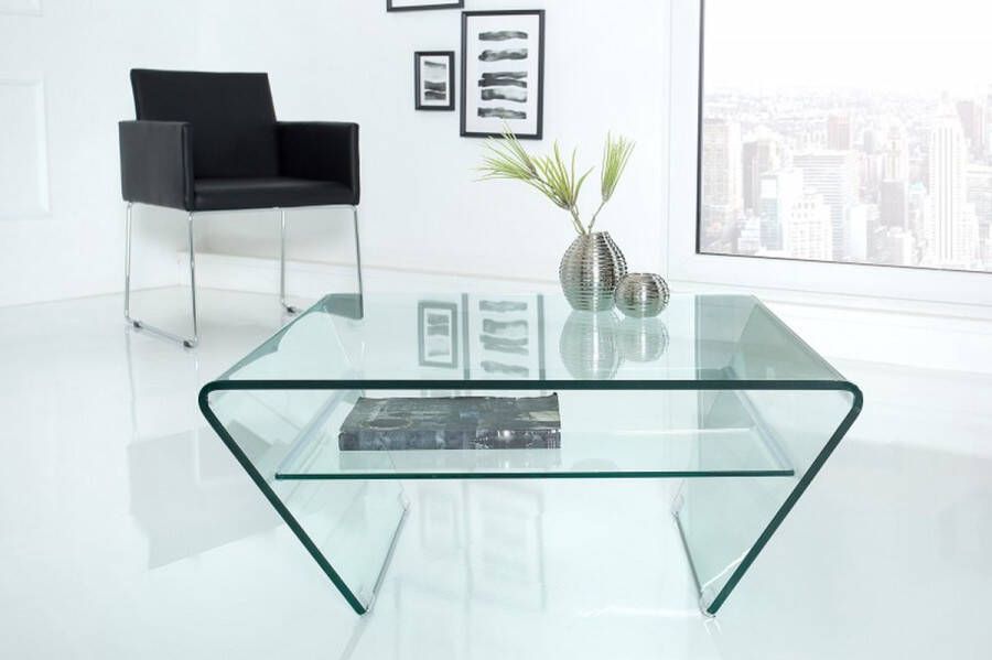 Invicta Interior Moderne glazen salontafel FANTOME 70cm trapeziumvormig met transparante plank 39054