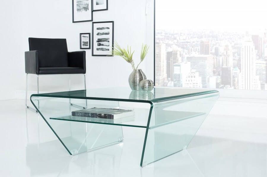 Invicta Interior Moderne glazen salontafel FANTOME 70cm trapeziumvormig met transparante plank 39054