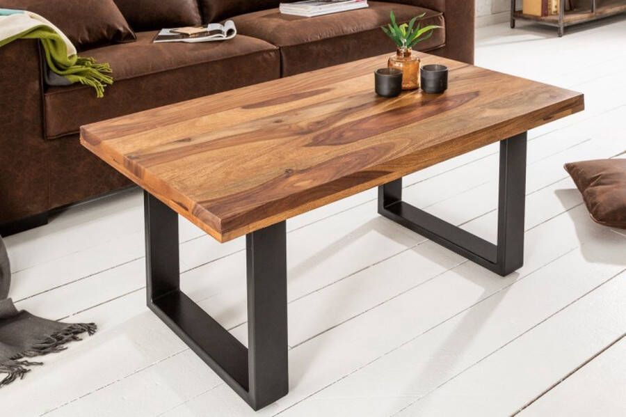 Invicta Interior Massief houten salontafel IRON CRAFT 100cm Sheesham steenafwerking Industrieel Design 39871