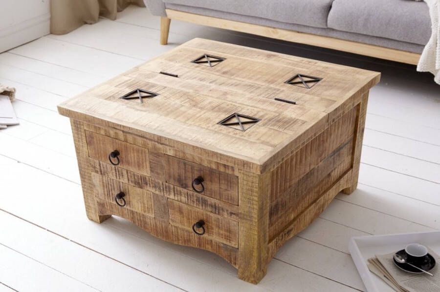 Invicta Interior Massieve salontafel IRON CRAFT Mangohouten kist van 70 cm met lades 39580