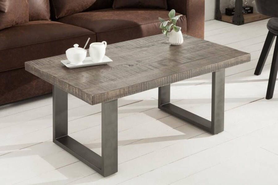 Invicta Interior Design salontafel IRON CRAFT 100cm mangohout grijs industrieel design massief ijzeren sledeframe 38661