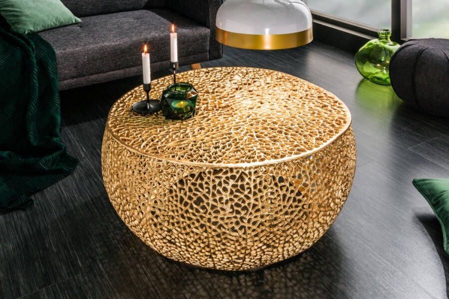 Invicta Interior Filigraan design salontafel ABSTRACT LEAF 80cm goud handgemaakt 40285