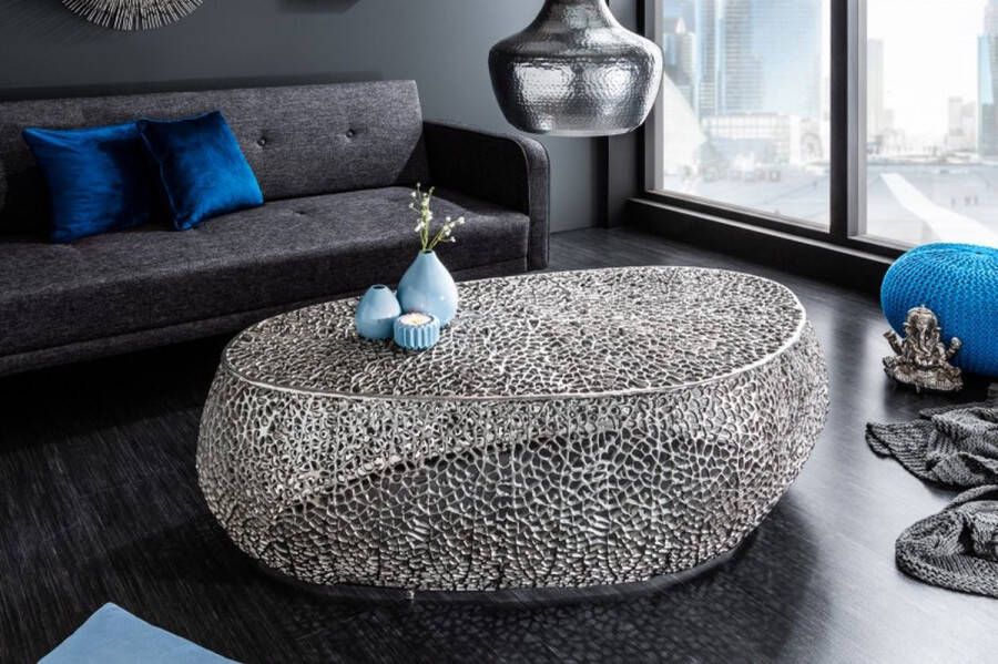 Invicta Interior Filigraan design salontafel ABSTRACT BLAD 120cm zilver handgemaakt 40284