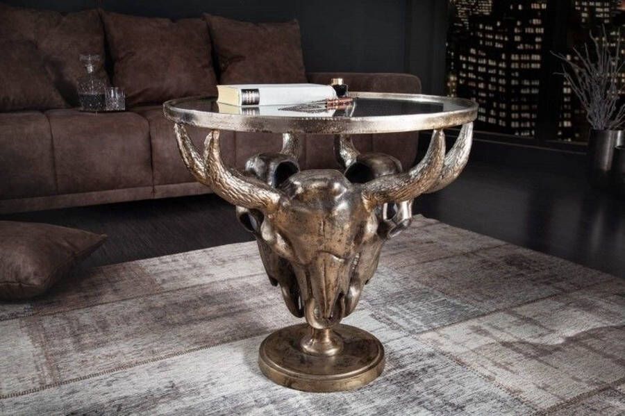 Invicta Interior Extravagante salontafel MATADOR 56cm bronzen stierenkop met glazen blad 39881