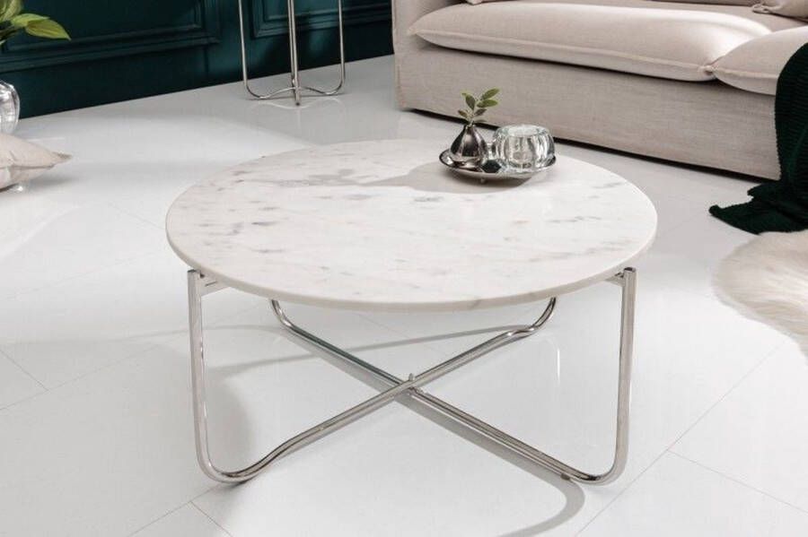 Invicta Interior Ronde salontafel NOBLE 65cm wit marmer afneembaar tafelblad opvouwbaar zilver metaal 40361