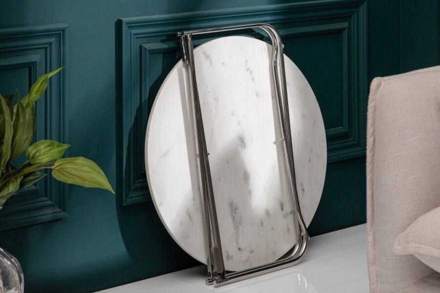 Invicta Interior Ronde salontafel NOBLE 65cm wit marmer afneembaar tafelblad opvouwbaar zilver metaal 40361