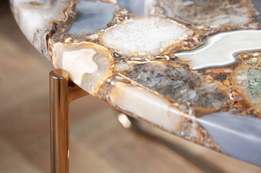 Invicta Interior Ronde salontafel NOBLE 65cm edelsteen agaat afneembaar tafelblad gouden metalen frame 40364