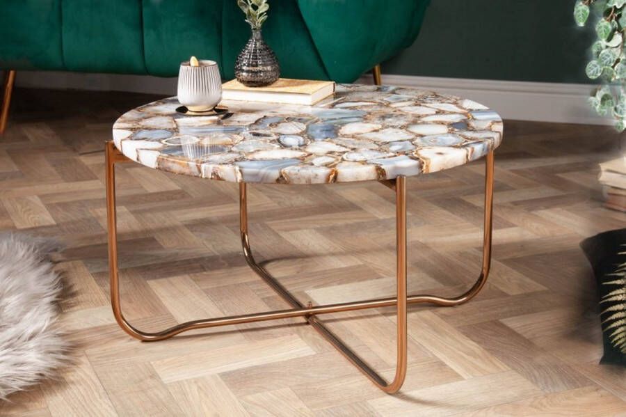 Invicta Interior Ronde salontafel NOBLE 65cm edelsteen agaat afneembaar tafelblad gouden metalen frame 40364