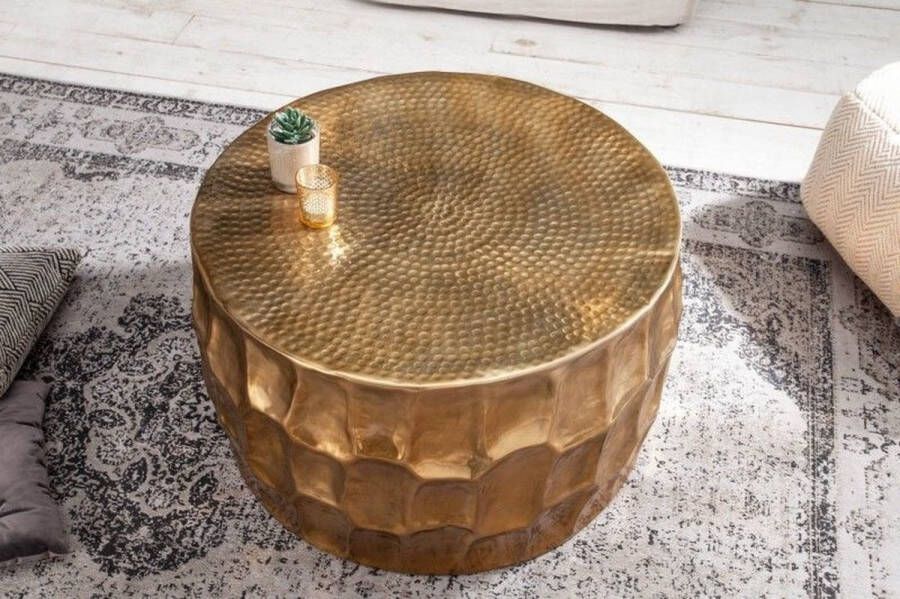 Invicta Interior Ronde salontafel ORGANIC ORIENT 70cm goud metaal gehamerd 3D ontwerp handgemaakt 40225