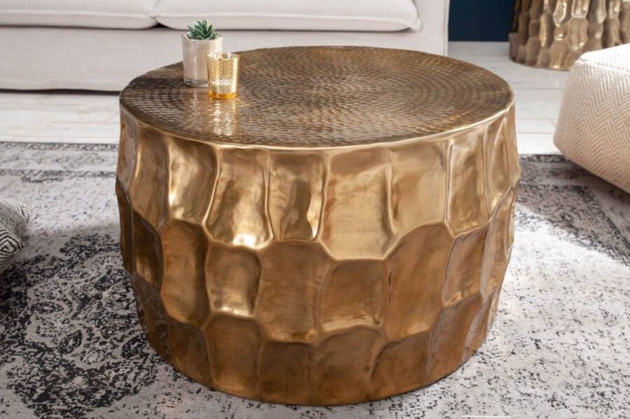 Invicta Interior Ronde salontafel ORGANIC ORIENT 70cm goud metaal gehamerd 3D ontwerp handgemaakt 40225