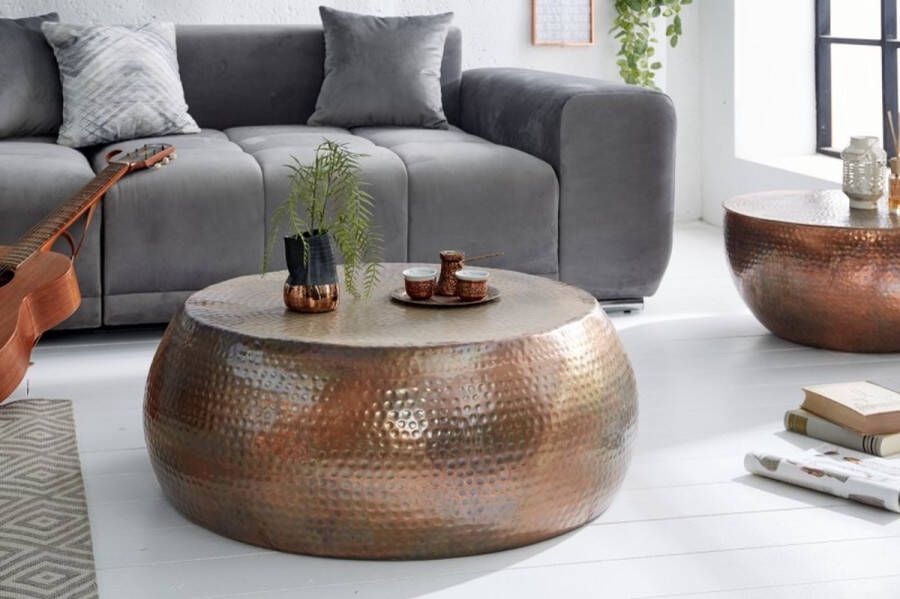 Invicta Interior Ronde salontafel ORIENT 80cm gevlamd koper metaal gehamerd ontwerp handgemaakt 39536