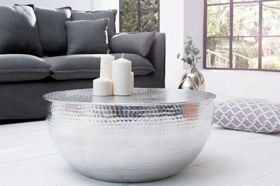 Invicta Interior Ronde salontafel ORIENT II 60cm zilver metaal aluminium gehamerd ontwerp handgemaakt 37913