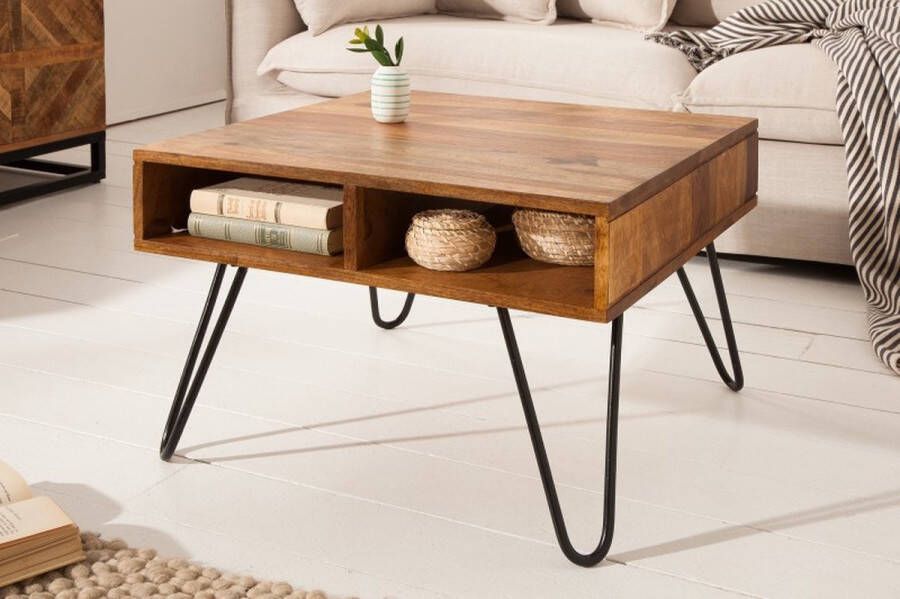 Invicta Interior Handgemaakte salontafel SCORPION 60cm massief sheeshamhout met opbergruimte Hairpin Poten 39384