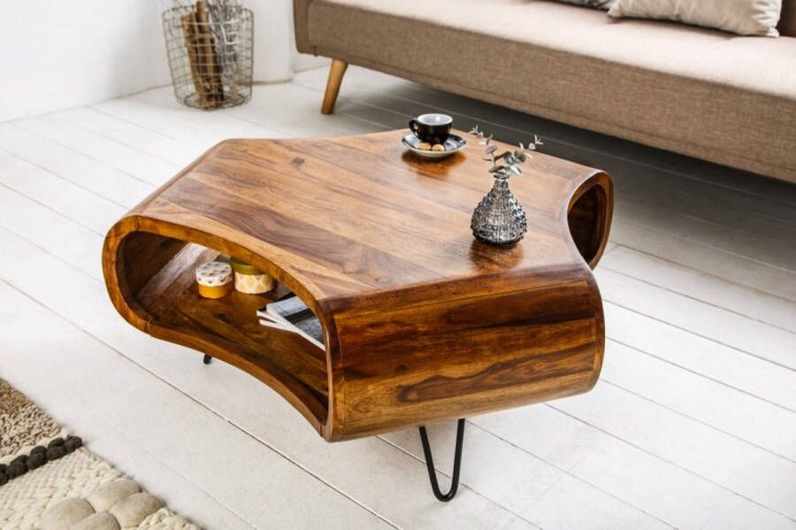 Invicta Interior Retro salontafel ORGANIC LIVING 80cm Sheesham Palissander Haarspeldpoten massief hout met opbergruimte 38901