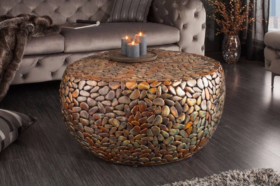 Invicta Interior Ronde salontafel STONE MOSAIC 75cm koper metaal mozaiek handgemaakt 41434