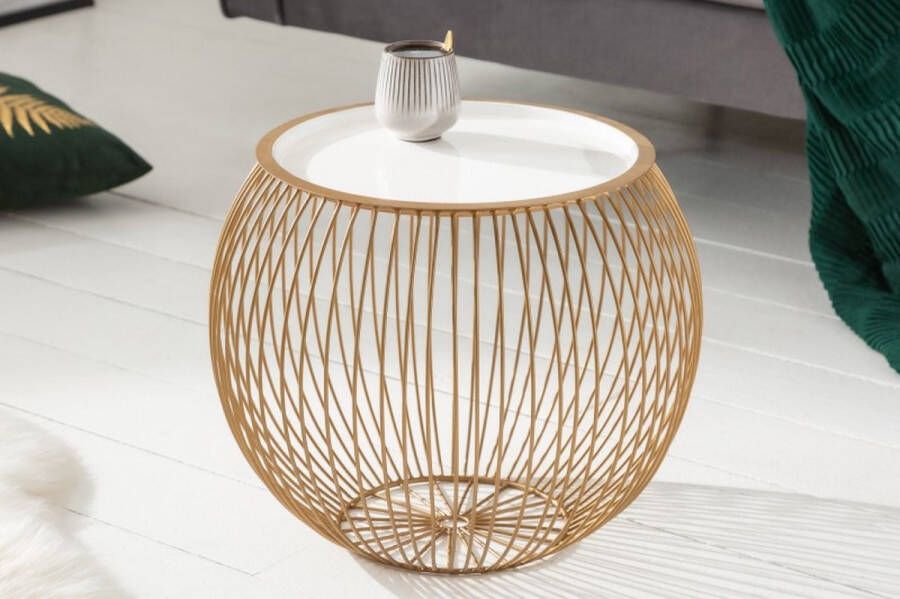 Invicta Interior Ronde salontafel OPSLAG 40cm goud wit metalen dienblad bijzettafel met opbergruimte handgemaakt 40360