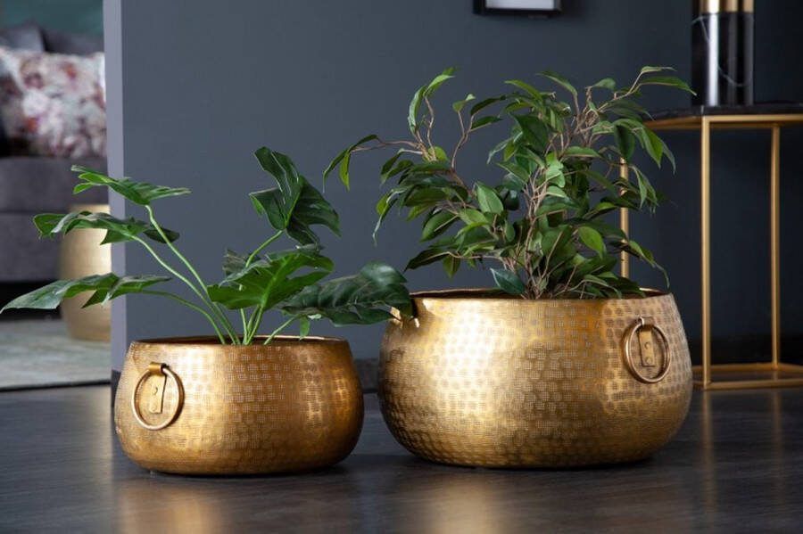 Invicta Interior Handgemaakte schalenset van 2 ORIENT gouden bloempotten in gehamerd ontwerp 40910