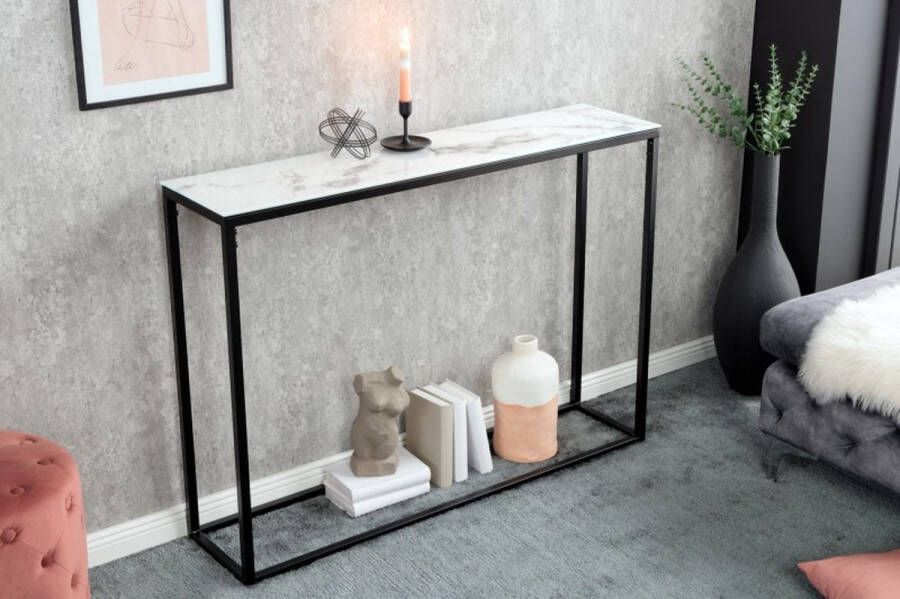 Invicta Interior Elegante consoletafel BOUTIQUE 110 cm wit kristalglas met marmeren decor zwart frame 42170