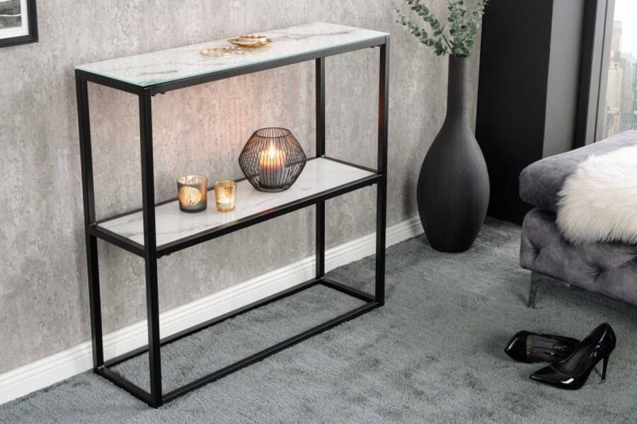 Invicta Interior Elegante consoletafel BOUTIQUE 81cm wit kristalglas marmeren decor zwart frame 42168
