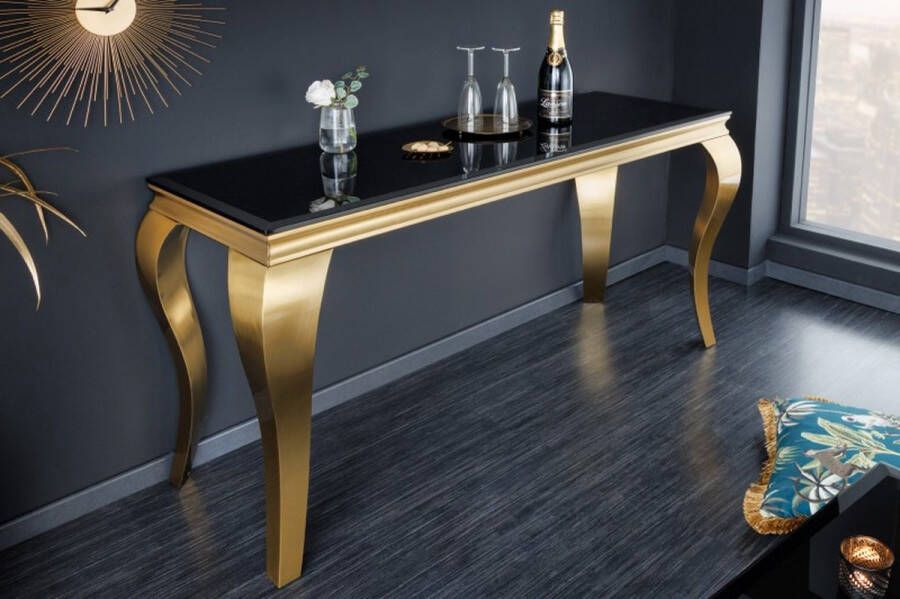 Invicta Interior Elegante consoletafel MODERN BAROK 145cm zwart goud opaalglas roestvrijstalen poten 42314