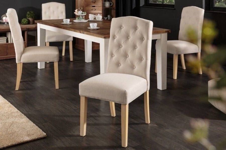 Invicta Interior Elegante stoel CASTLE beige met Chesterfield stiksels in landelijke stijl 40070