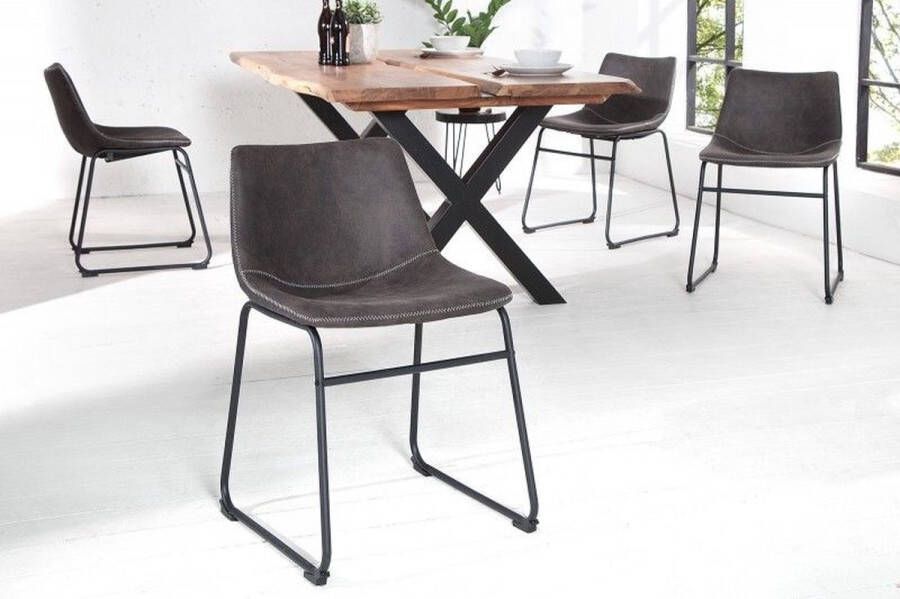 Invicta Interior Industriële design stoel DJANGO vintage grijs met ijzeren frame 38109