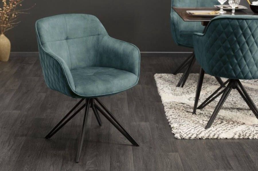 Invicta Interior Draaibare design stoel EUPHORIA petrol fluweel met armleuning metalen frame zwart 40999