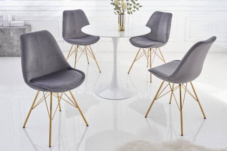Invicta Interior Design stoel SCANDINAVIA MEESTERSTUK donkergrijs fluweel gouden poten 42186