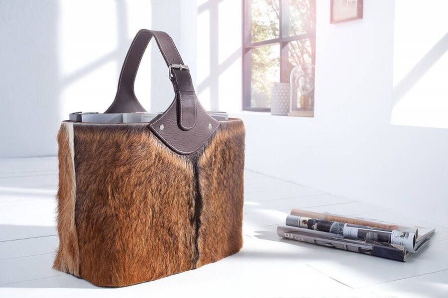 Invicta Interior Design tijdschriftenhouder HIDE tijdschriftenrek echt leer met echt bont 37750