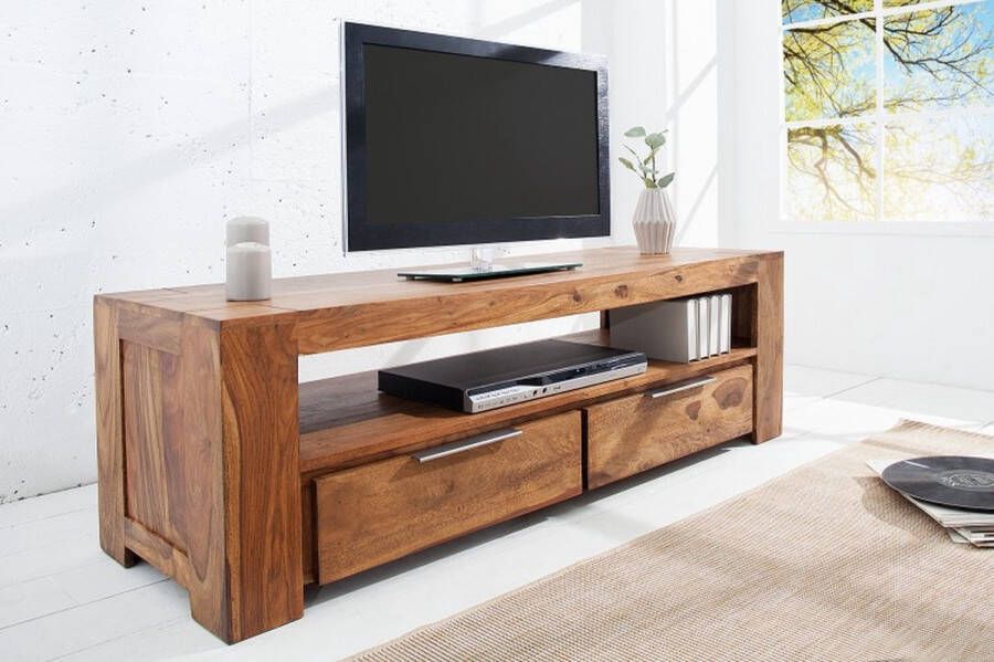 Invicta Interior Massief tv-meubel MAKASSAR 130cm Sheesham lowboard twee laden 37892