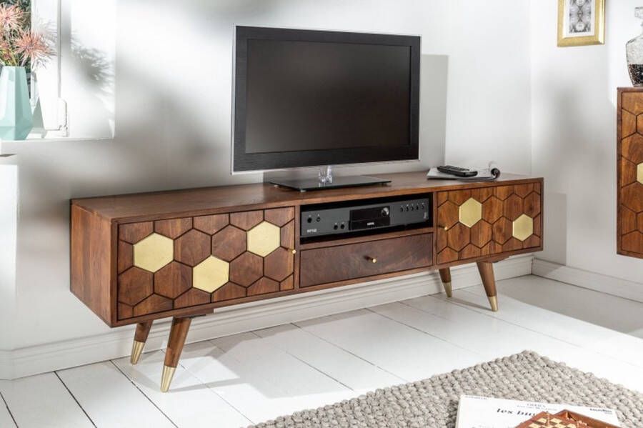 Invicta Interior Massief TV-lowboard MYSTIC LIVING 140cm acaciabruin goud retro design 39949