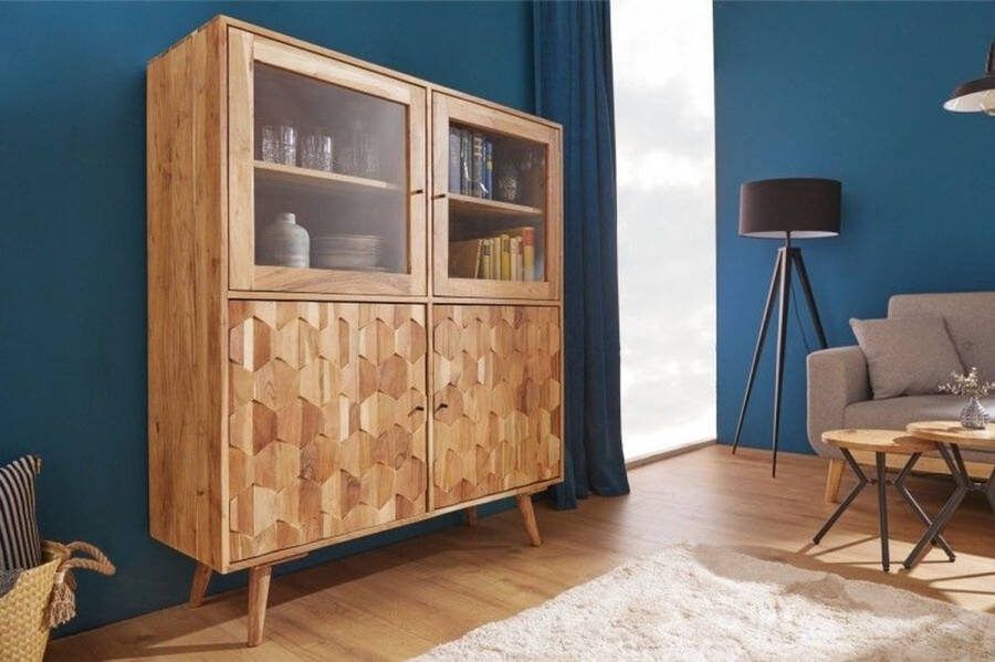Invicta Interior Massief houten dressoir MYSTIC LIVING 140cm naturel acacia vitrine 3D oppervlak 39942