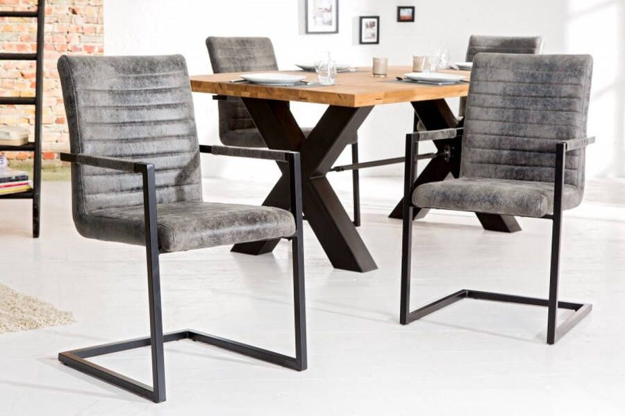 Invicta Interior industrieele sledestoel LOFT vintage grijze armleuningen eetkamerstoel met ijzeren frame 37261
