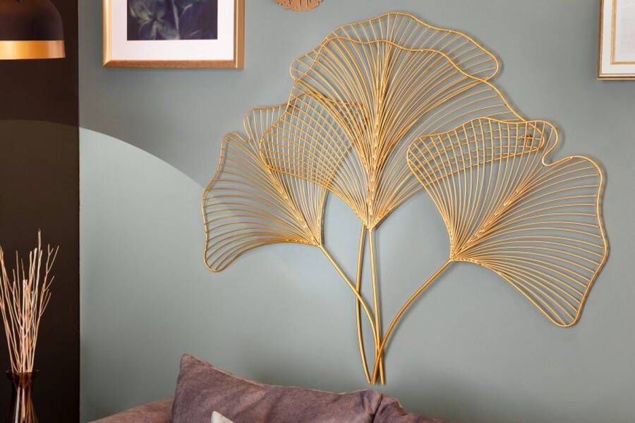 Invicta Interior Elegante wanddecoratie GINKGO 90cm goud in filigrane bladvorm 41274