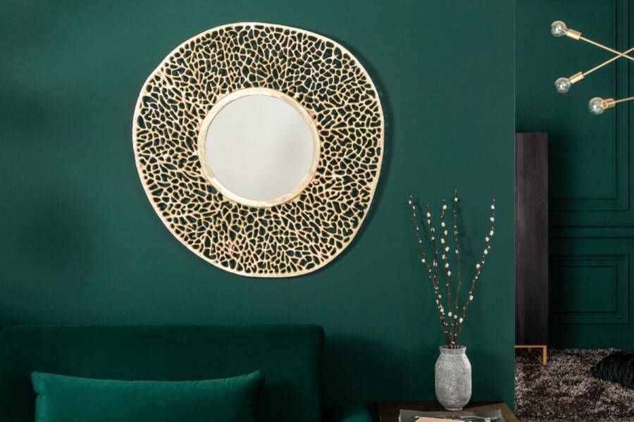 Invicta Interior Design wandspiegel ABSTRACT LEAF L 75cm goud in bladpatroon gemaakt van metaal handgemaakt 41569