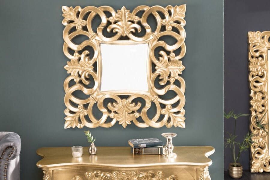 Invicta Interior Elegante wandspiegel VENICE 75x75cm goud antieke barokstijl 15626