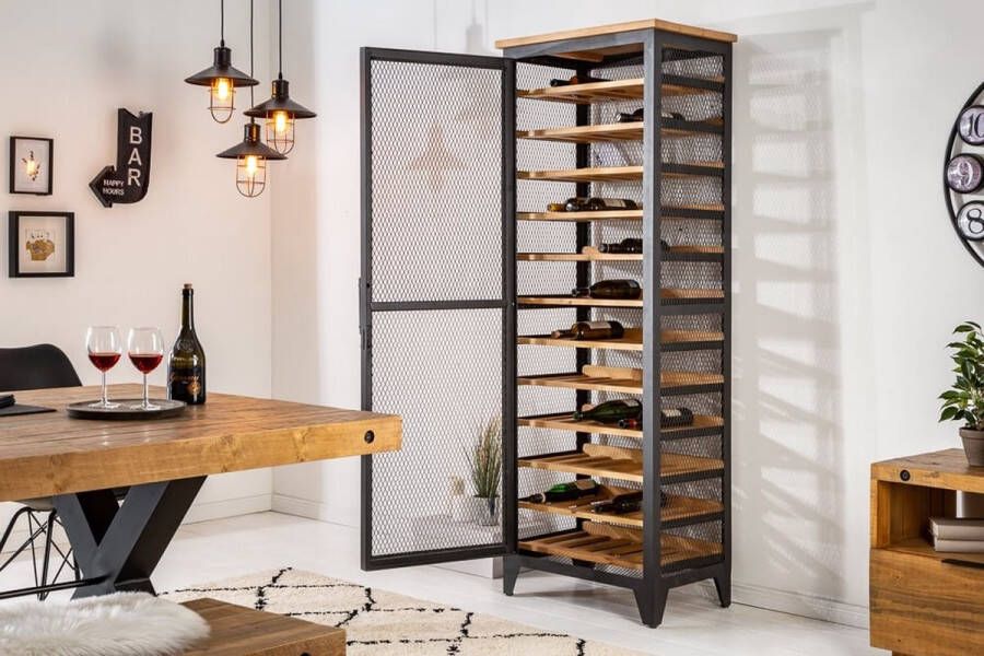 Invicta Interior industrieele wijnkast BODEGA 184cm gerecycleerd natuurlijk grenenhouten wijnrek voor 72 flessen 40459