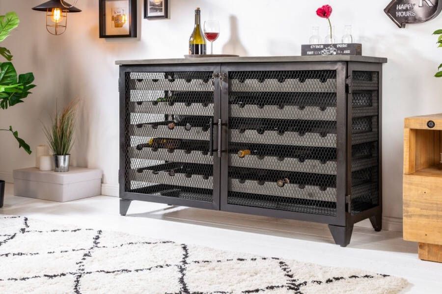 Invicta Interior industrieele wijnkast BODEGA 127cm gerecycled grenenhout grijs wijnrek voor 55 flessen 40449
