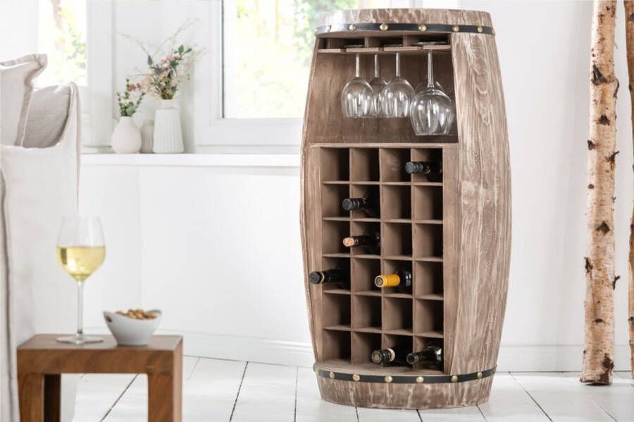Invicta Interior Shabby Chic wijnrek BODEGA 97cm naturel grenen wijnvat voor 24 flessen 40415