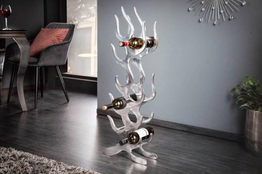 Invicta Interior Modern wijnrek FLAME 93cm zilver voor 9 flessen flessenhouder 19006