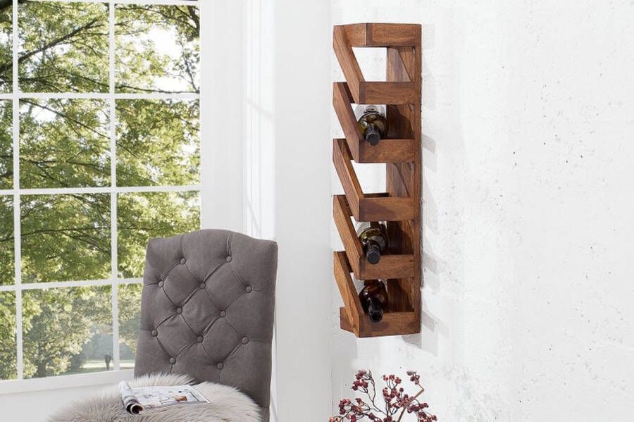 Invicta Interior Massief wijnrek MAKASSAR 70cm Sheesham voor 5 flessen wandplank 38116